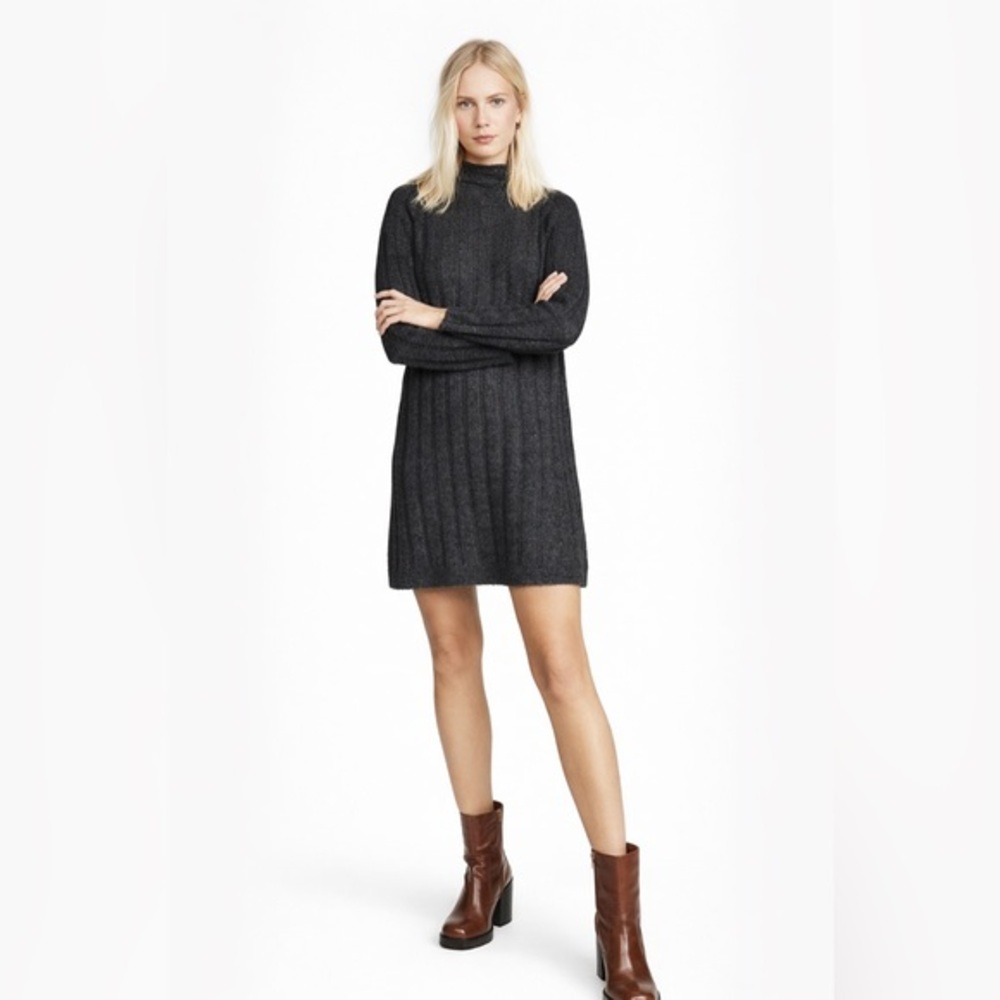Madewell Womens Ribbed Charcoal Mock Neck Long Sleeve Sweater Dress XS